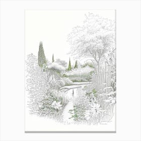 Claude Monet’S Garden, France Vintage Pencil Drawing Canvas Print