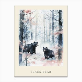Winter Watercolour Black Bear 4 Poster Canvas Print