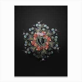 Vintage Shewy Phlox Flower Branch Floral Wreath on Wrought Iron Black n.1559 Canvas Print