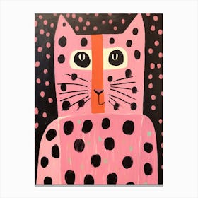 Pink Polka Dot Cat 2 Canvas Print