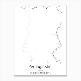 Pemagatshel,Bhutan Minimalist Map Canvas Print