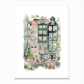 Amsterdam House Watercolour Street Canvas Print