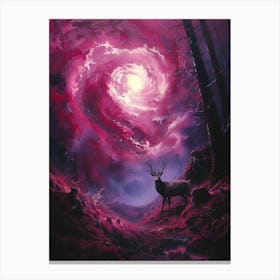 Deer In The Night Sky Bichromatic, Surrealism, Impressionism Canvas Print