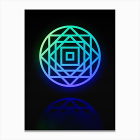 Neon Blue and Green Abstract Geometric Glyph on Black n.0329 Canvas Print