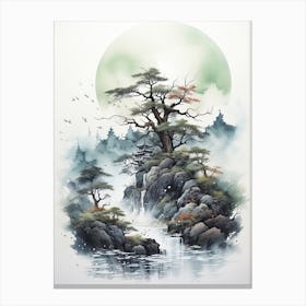 Shiretoko Peninsula In Hokkaido, Japanese Brush Painting, Ukiyo E, Minimal 2 Canvas Print