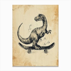 Vintage Edmontosaurus Dinosaur On A Skateboard 1 Canvas Print