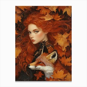 Fox And Beautiful Girl Canvas Print