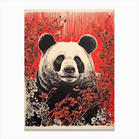Panda Art In Woodblock Printing Style 1 Canvas Print