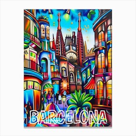 Barcelona City, Cubism and Surrealism, Typography Canvas Print