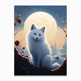 Arctic Fox Moon Playful Illustration 4 Canvas Print