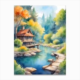 Watercolor House In The Forest 1 Canvas Print