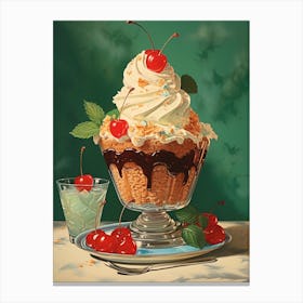 Ice Cream Sundae Vintage Cookbook Style 1 Canvas Print
