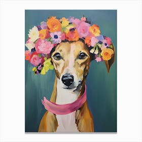 Whippet Portrait With A Flower Crown, Matisse Painting Style 4 Canvas Print