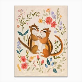 Folksy Floral Animal Drawing Chipmunk Canvas Print