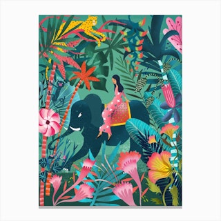 Elephant Jungle Ride Canvas Print