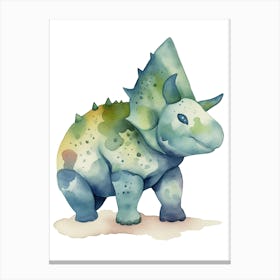 Baby Triceratops Dinosaur Watercolour Illustration 3 Canvas Print