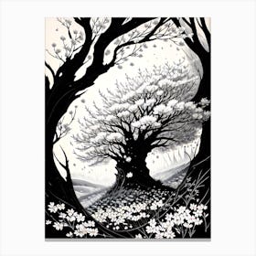 Black And White Drawing Of A Tree Canvas Print