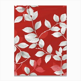 Leaves On A Red Background Canvas Print