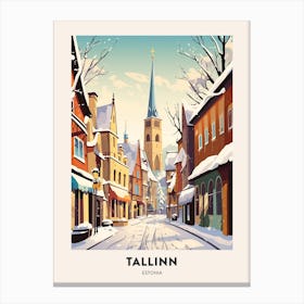 Vintage Winter Travel Poster Tallinn Estonia 2 Canvas Print