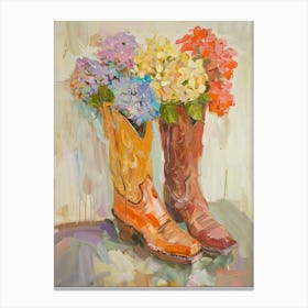Cowboy Boots And Wildflowers Hydrangea Canvas Print
