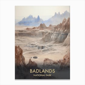 Badlands National Park Watercolour Vintage Travel Poster 2 Canvas Print