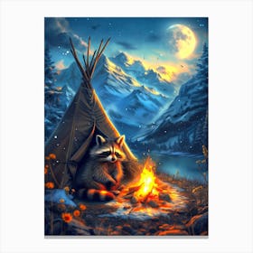 Raccoon By The Campfire Canvas Print