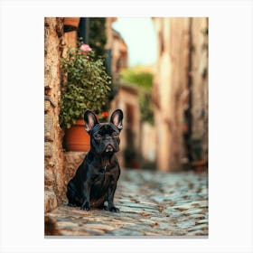 Black French Bulldog.Generated AI. Art Print Canvas Print