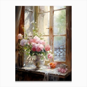 Roses On The Window Sill Vintage Canvas Print