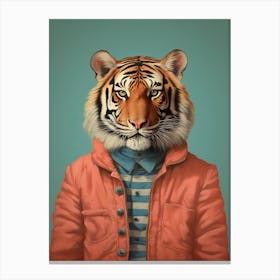 Tiger Illustrations Wearing A Red Jacket 1 Canvas Print