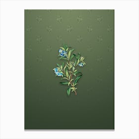 Vintage Blue Narrow Leaf Sollya Botanical on Lunar Green Pattern n.0625 Canvas Print