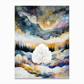 Stunning Abstract Cosmic Tree Digital Art Vibrant Surreal Landscape Printable for Modern Home Decor Canvas Print