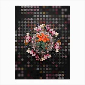 Vintage Thunberg's Orange Lily Floral Wreath on Dot Bokeh Pattern Canvas Print