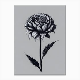 A Carnation In Black White Line Art Vertical Composition 2 Canvas Print