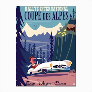 Route Des Alpes Poster Blue & Pink Canvas Print