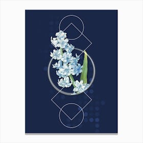 Vintage Oriental Hyacinth Botanical with Geometric Line Motif and Dot Pattern Canvas Print