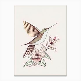 Hummingbird In A Garden Retro Minimal 2 Canvas Print