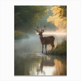 Deer Standing In A River. Generated AI. Art Print Canvas Print