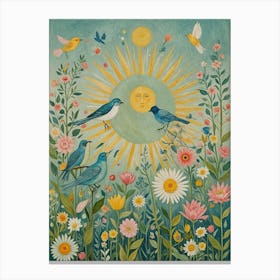 Sun Birds and Flowers Canvas Print