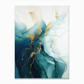 Teal, White, Gold Flow Asbtract Painting 0 Canvas Print