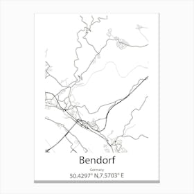 Bendorf,Germany Minimalist Map Canvas Print