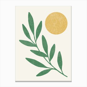 Leaf Sun Botanical Minimalist Green Gold Canvas Print