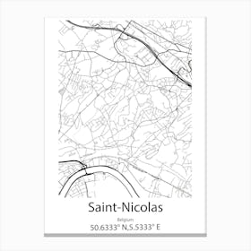 Saint Nicolas,Belgium Minimalist Map Canvas Print