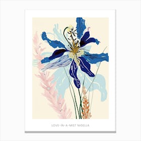 Colourful Flower Illustration Poster Love In A Mist Nigella 3 Canvas Print