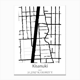 Kisanuki,Japan Minimalist Map Stampe su tela