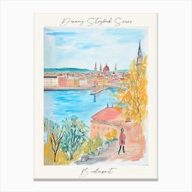 Poster Of Budapest, Dreamy Storybook Illustration 3 Canvas Print