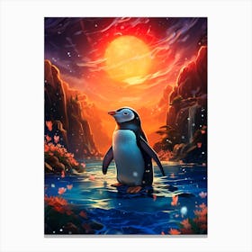 Penguin In The Water Canvas Print