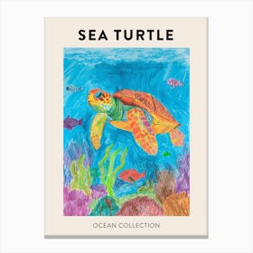Pencil Scribble Sea Turtle In The Ocean Poster 1 Canvas Print
