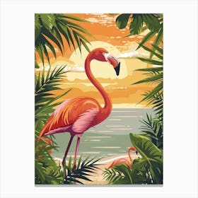 Greater Flamingo Caribbean Islands Tropical Illustration 5 Canvas Print