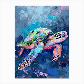 Pastel Aqua Sea Turtle Exploring The Ocean 2 Canvas Print
