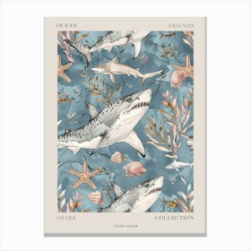 Pastel Blue Tiger Shark Watercolour Seascape Pattern 3 Poster Canvas Print